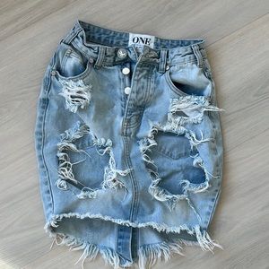 One Teaspoon Denim Distressed Skirt